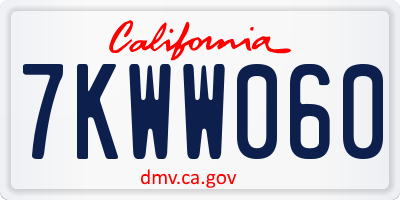 CA license plate 7KWW060