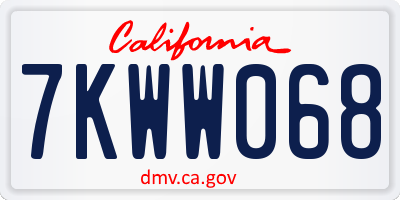 CA license plate 7KWW068