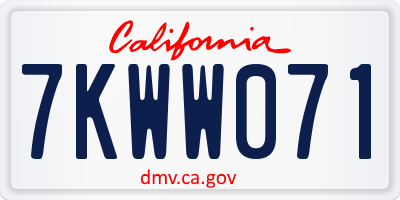 CA license plate 7KWW071