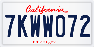 CA license plate 7KWW072