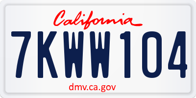 CA license plate 7KWW104
