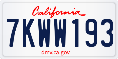 CA license plate 7KWW193