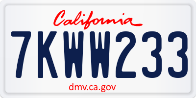 CA license plate 7KWW233