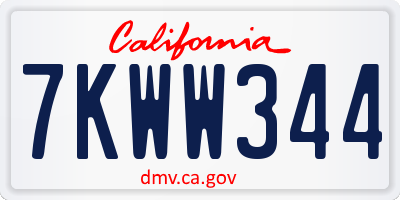 CA license plate 7KWW344