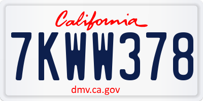 CA license plate 7KWW378