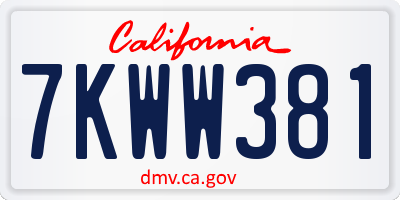 CA license plate 7KWW381