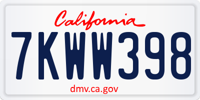 CA license plate 7KWW398
