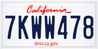 CA license plate 7KWW478
