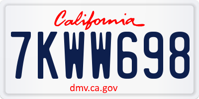CA license plate 7KWW698