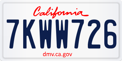 CA license plate 7KWW726