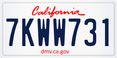 CA license plate 7KWW731