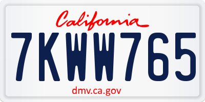 CA license plate 7KWW765