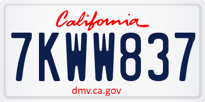 CA license plate 7KWW837