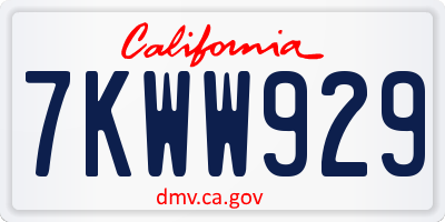 CA license plate 7KWW929