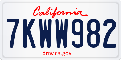 CA license plate 7KWW982