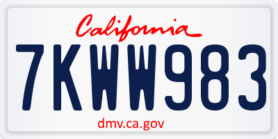CA license plate 7KWW983