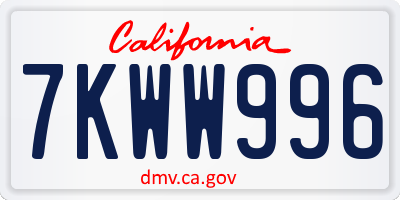 CA license plate 7KWW996