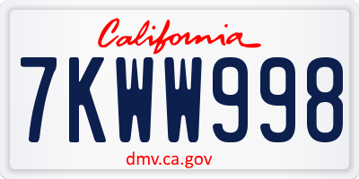 CA license plate 7KWW998