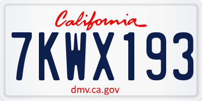 CA license plate 7KWX193