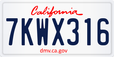 CA license plate 7KWX316