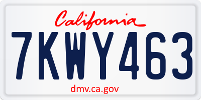 CA license plate 7KWY463