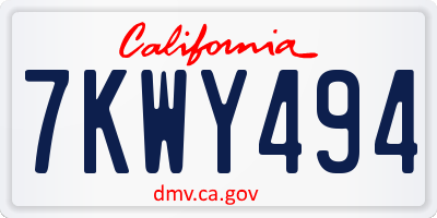 CA license plate 7KWY494