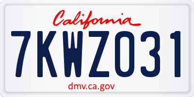 CA license plate 7KWZ031