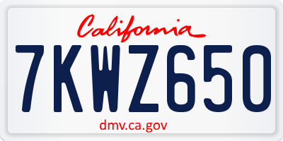 CA license plate 7KWZ650