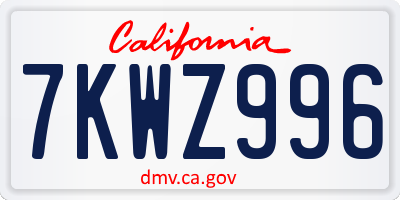 CA license plate 7KWZ996
