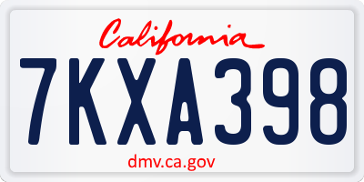 CA license plate 7KXA398