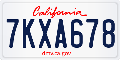 CA license plate 7KXA678