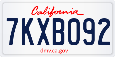 CA license plate 7KXB092