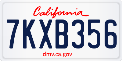 CA license plate 7KXB356
