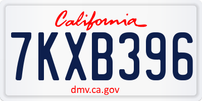 CA license plate 7KXB396