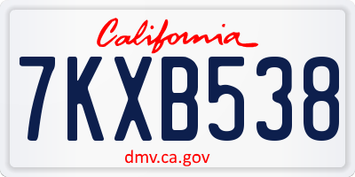 CA license plate 7KXB538