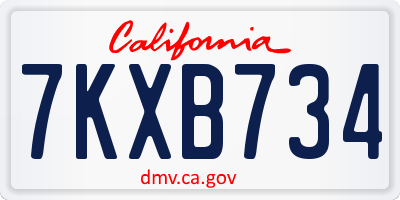 CA license plate 7KXB734