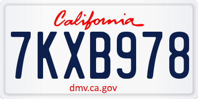 CA license plate 7KXB978