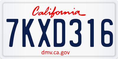CA license plate 7KXD316