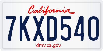 CA license plate 7KXD540