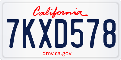 CA license plate 7KXD578