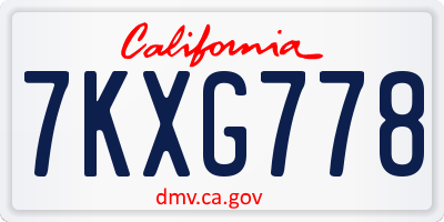 CA license plate 7KXG778