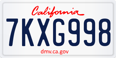 CA license plate 7KXG998