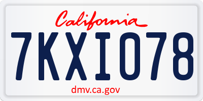 CA license plate 7KXI078