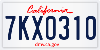 CA license plate 7KXO310