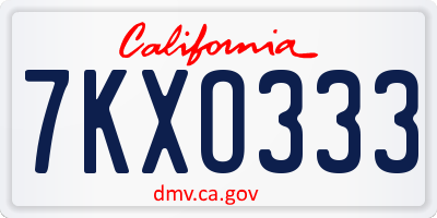 CA license plate 7KXO333