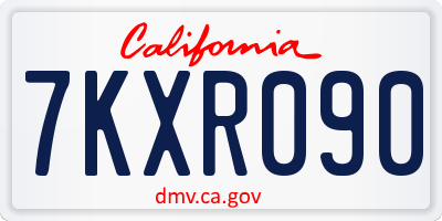 CA license plate 7KXR090