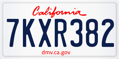 CA license plate 7KXR382