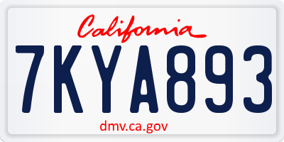CA license plate 7KYA893