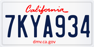 CA license plate 7KYA934