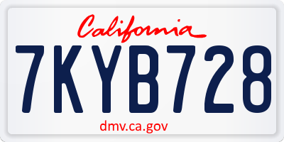 CA license plate 7KYB728